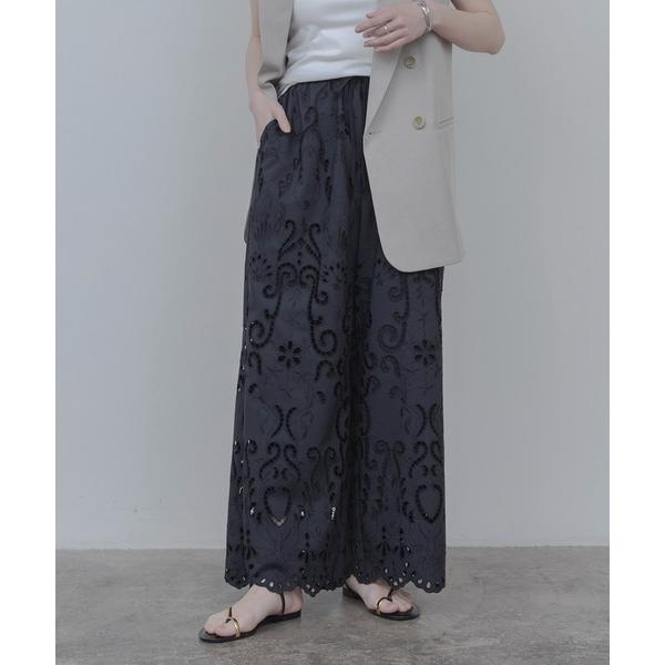ワイドパンツ パンツ エンブロイダリー パネルレースパンツ レディース