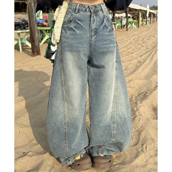 ワイドパンツ ジーンズ デニム デニムパンツ ワイドレッグカーブデニムパンツ レディース