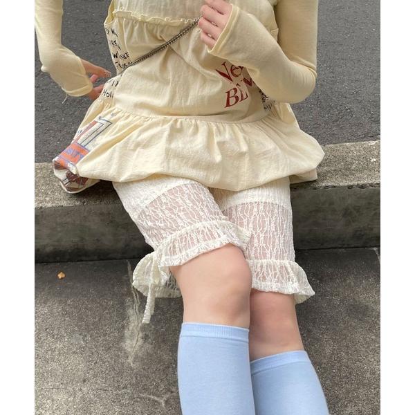 パンツ 裾フリルレースバイカーショーツ レディース