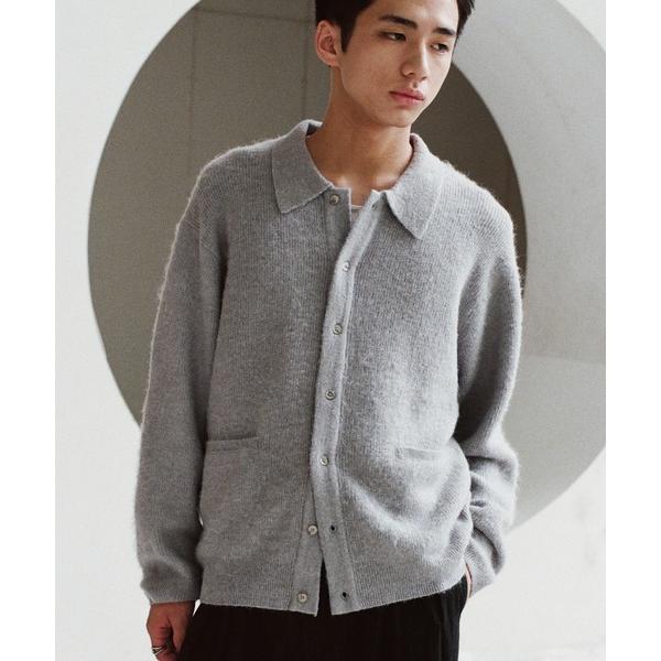 「WYM LIDNM」 ニットカーディガン L ライトグレー メンズ