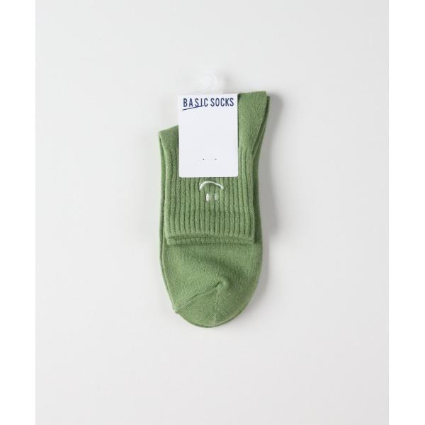 靴下 「BASIC SOCKS」Qスマイル刺繍ソックス (遊び心 / 心地よいフィット / 大人カジュアル / ロングシーズン) レディース