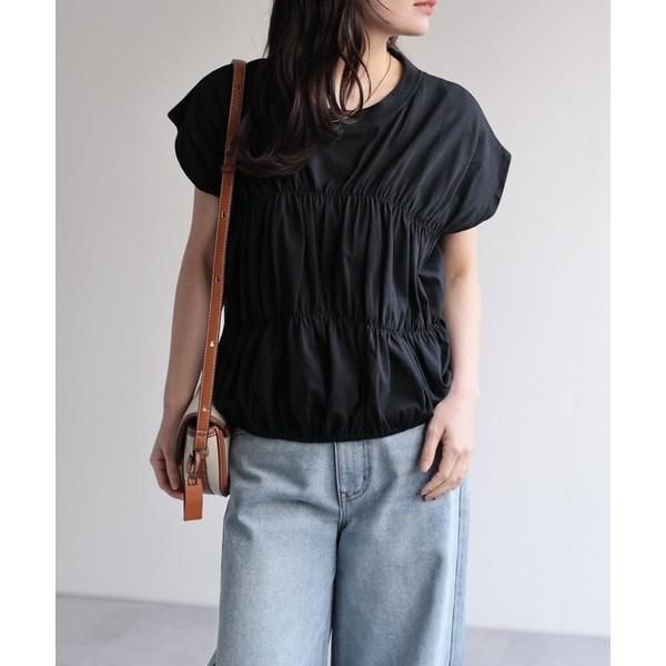 tシャツ ニュアンスギャザーフレンチスリーブトップス レディース