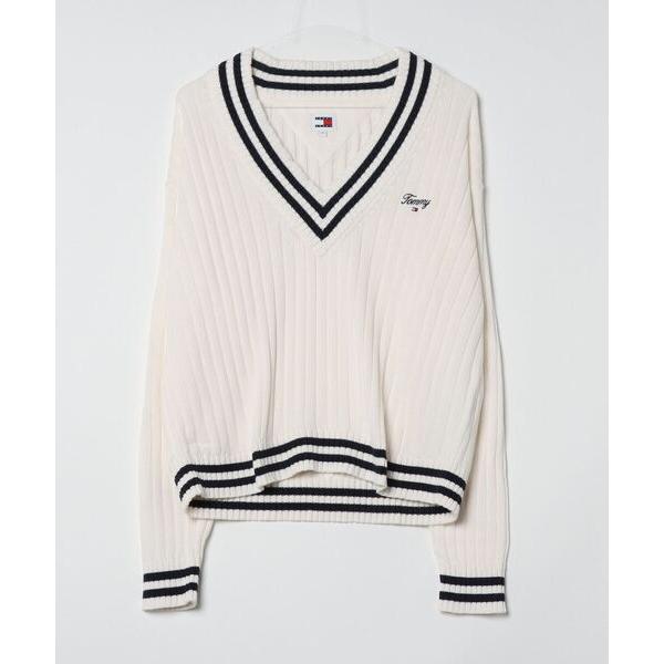 「TOMMY JEANS」 長袖ニット SMALL ホワイト レディース