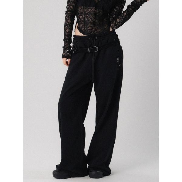 ワイドパンツ スウェットパンツ ジャージ FRENCH TERRY STUDS PANTS レディース