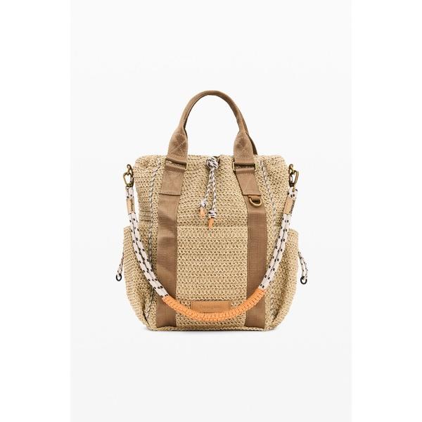 デイバック リュック ベージュラフィアクロシェキャンバス トートバックパック レディース