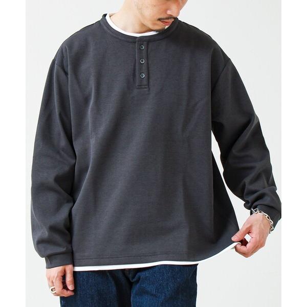 tシャツ 「1枚で完成する」杢ダンボール ヘンリーネックフェイクレイヤー ロンT メンズ