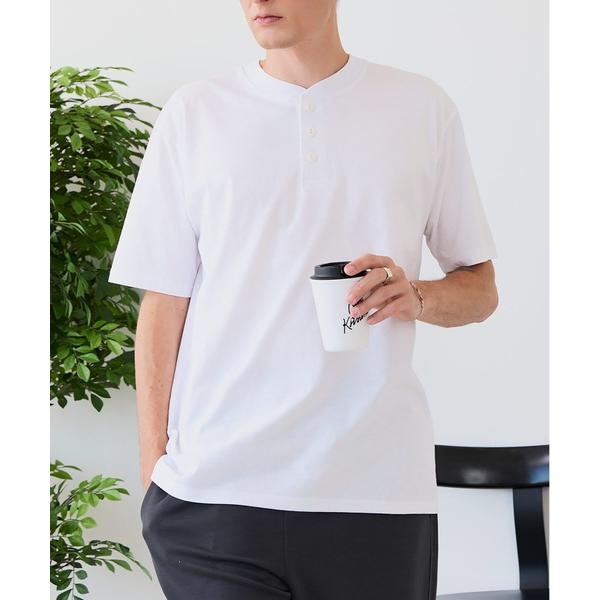 ヘンリーネック スマホショルダー tシャツ 「ZERO STAIN/ゼロステイン」汗染みの目立ちにくいTシャツ ZEROSTAIN ヘンリーネックTシャツ 防汚 UVカット 綿…