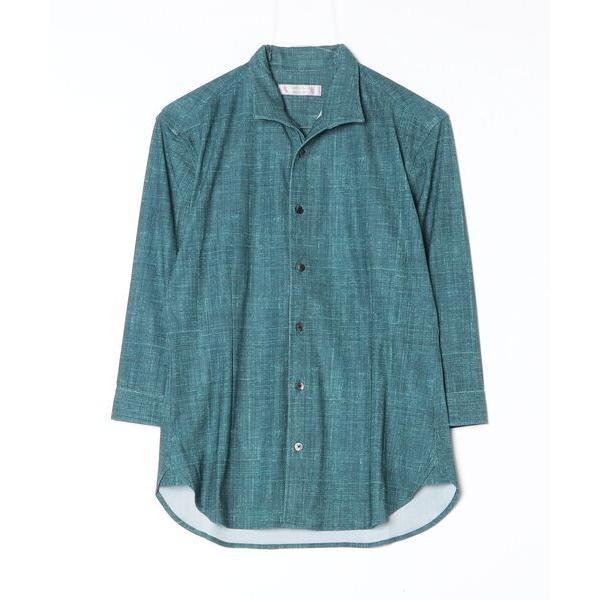 シャツ HIGH STREET∴メランジプリントオブロング７分袖シャツ メンズ