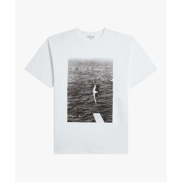 tシャツ メンズ フォト メッセージ プリント コットン 半袖 Tシャツ ”On aime le cinema! メンズ