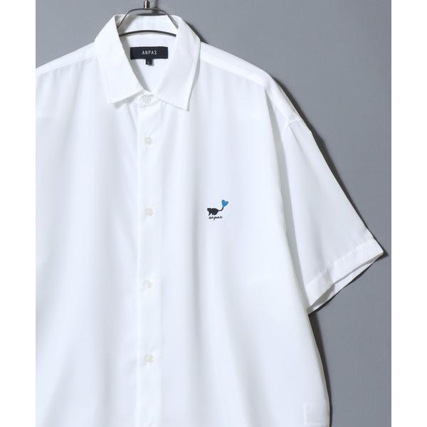 シャツ 半袖 Cat ＆ Heart Embroidery Short-Sleeve Poly Twill Shirt /猫＆ハート ワンポイント刺繍 半袖シャツ メンズ レディース トップス オーバーサ…