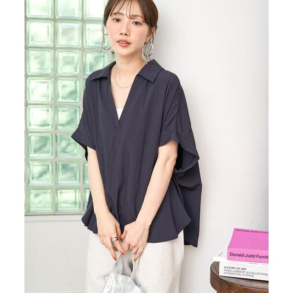 ブラウス シャツ 半袖 限定展開　ナイロン ワッシャー フレンチスリーブ ブラウス レディース