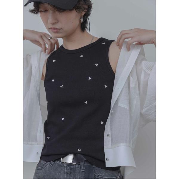 タンクトップ ノースリーブ ハート刺繍タンクトップ レディース