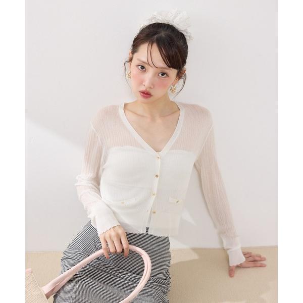 カーディガン 「森香澄さん着用」スカラップクロップドニットカーディガン 春服 夏服 レディース