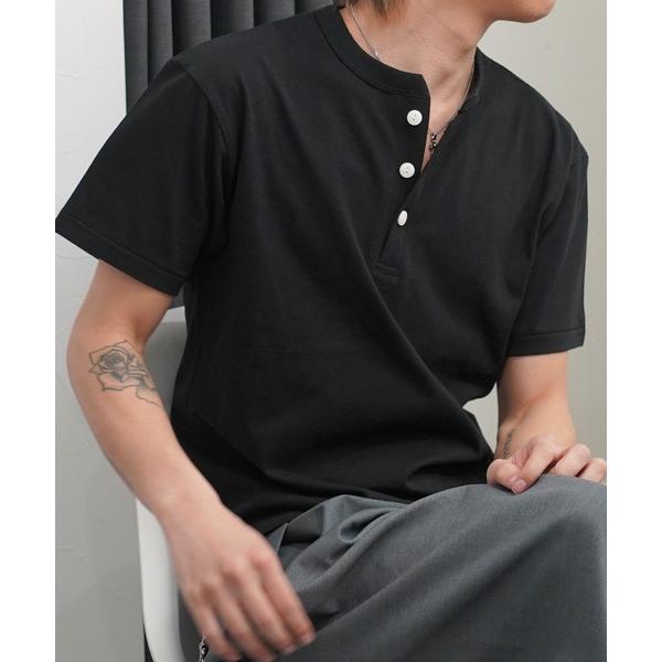 ヘンリーネック tシャツ 「GLARE」クロップド ヘンリーネックTシャツ / 短丈 ユニセックス / Cropped Henley-Neck T-Shirt メンズ レディース