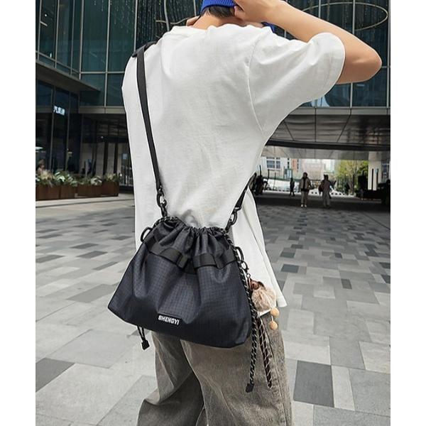 ショルダーバッグ チャック柄ドロストリング ショルダーバッグ メンズ レディース