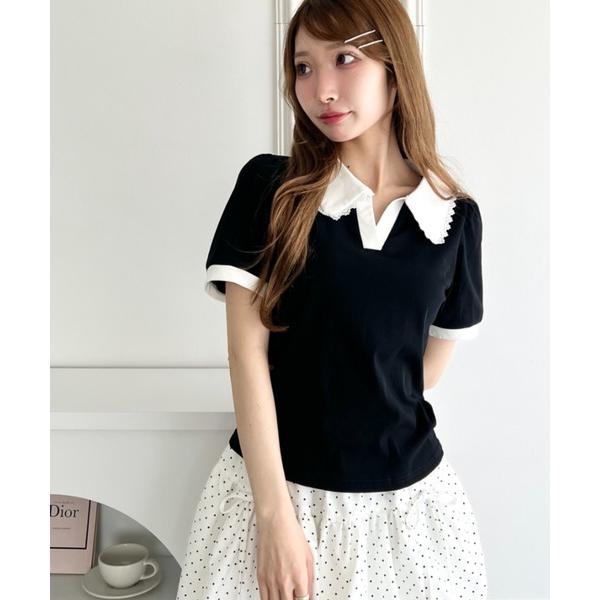 tシャツ 半袖 フリルカラーポロシャツ レディース