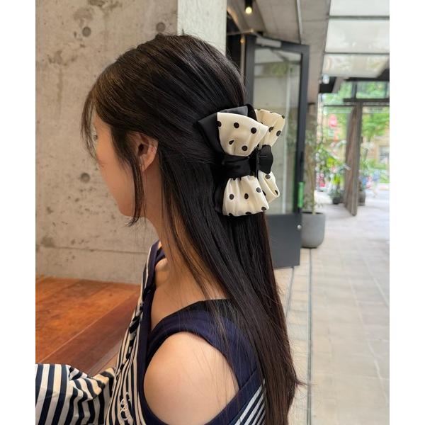 ヘアクリップ ロクシタン l'occitane 「Peony/ピオニー」ドット柄リボンヘアクリップ
