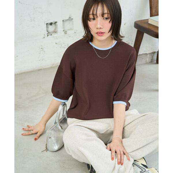 ニット セーター 限定展開　クールタッチ 配色 レイヤード 半袖 ニット プルオーバー レディース