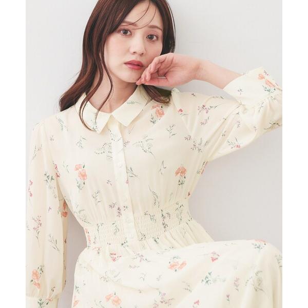 ワンピース 衿付き花柄プリーツフレアワンピース「洗濯機OK/イージーアイロン」