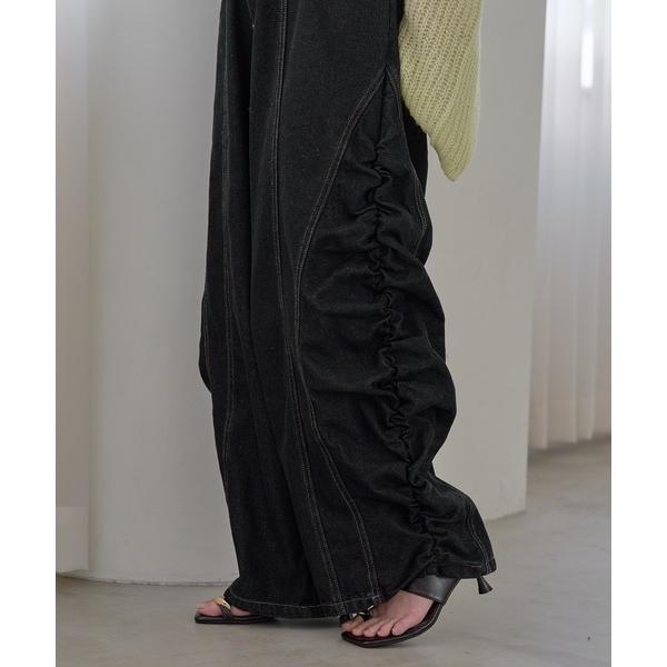 ワイドパンツ ジーンズ デニム デニムパンツ gathered curve denim pants / ギャザーカーブデニムパンツ レディース