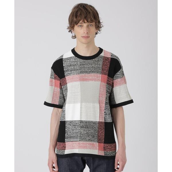 tシャツ テクスチャーミックスクレストブリッジチェックニットTシャツ メンズ