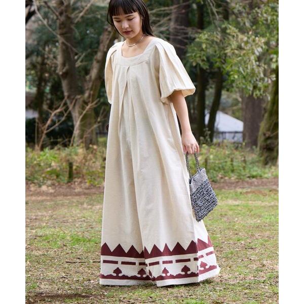 サロペット オーバーオール 「Aguni」綿麻裾刺繍サロペット レディース