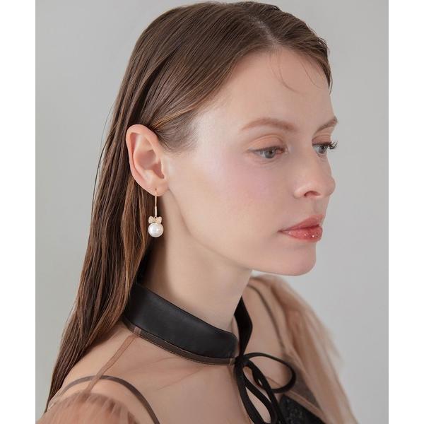 パール ピアス 「LEJA」パヴェリボンドロップパールフェミニンフックピアス結婚式 パーティー 成人式 二次会 同窓会 お呼ばれ オケージョン 20代 30代
