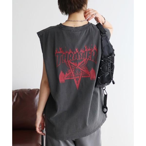 tシャツ 「THRASHER/スラッシャー」ピグメント加工 バックロゴ ノースリーブTシャツ メンズ レディース