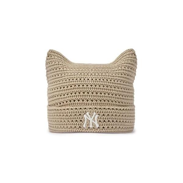 ニット帽 ニットキャップ レディース 「日本未発売/WEB限定」MLB KOREA(エムエルビーコリア)/サマー 猫耳 ねこ耳ビーニー 耳付き クロシェ編み ロゴパッチ…