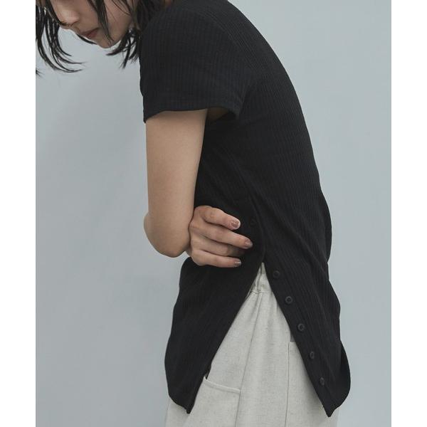 tシャツ 半袖 サイドボタンシアーリブTee レディース