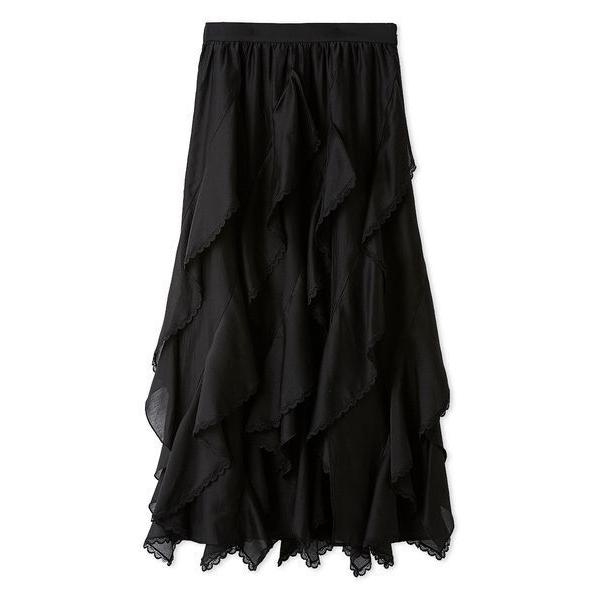 ロング スカート レーストリムランダムティアードスカート