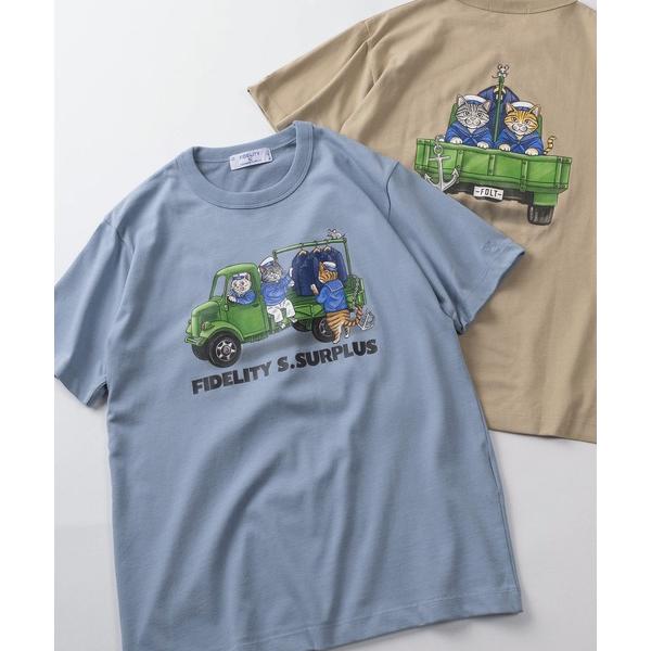 tシャツ 「72」「FIDELITY STANDARD SURPLUS/フィデリティ スタンダード サープラス」デリバリーキャット グラフィック クルーネックTシャツ/前後プリント…