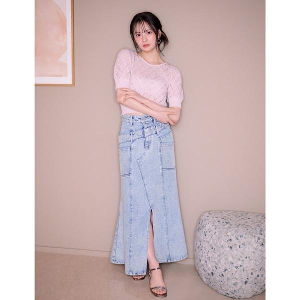 デニムスカート 「AKB48 伊藤百花さん着用」ダブルベルトマーメイドデニムスカート 春服 夏服