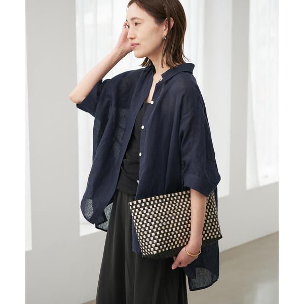 ブラウス シャツ 半袖 「シリーズあり」リネンコットンBOXシャツ レディース