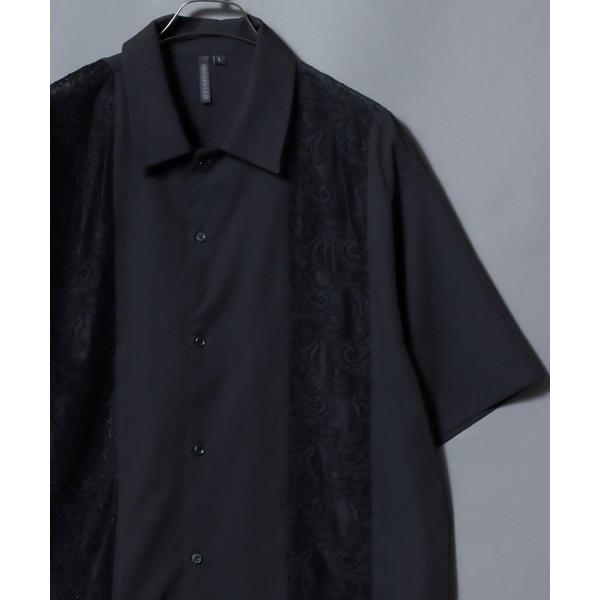 シャツ 半袖 Short-Sleeve Lace Panel Shirt / レースパネル半袖シャツ オープンカラー 開襟シャツ メンズ トップス メンズ レディース