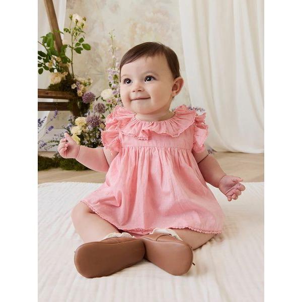 ベビー服 ロンパース コットンフリルプレイスーツSwiss Pink