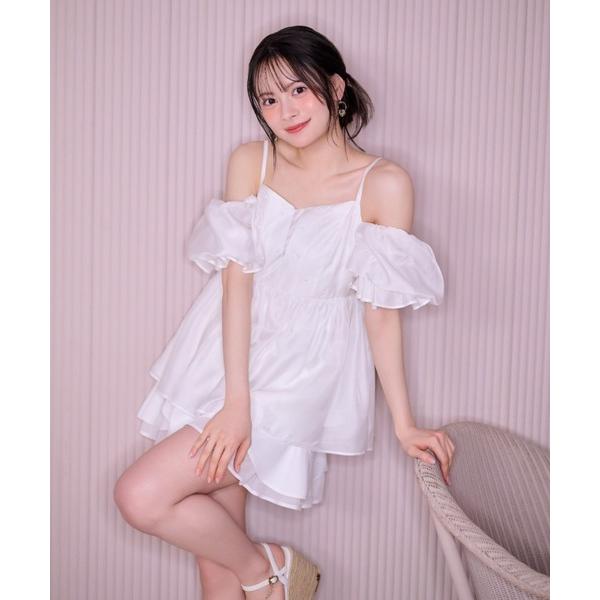 ブラウス シャツ 「AKB48 伊藤百花さん着用」2WAYビジューオフショルブラウス 春服 夏服 レディース