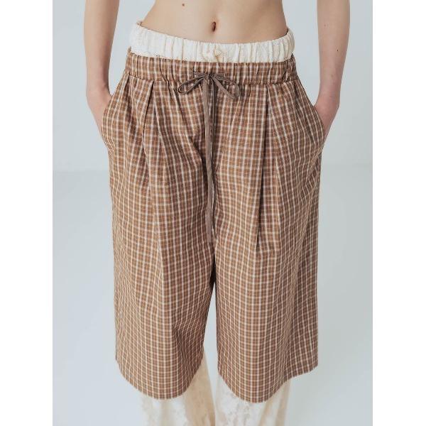 ワイドパンツ ハーフパンツ パンツ 短パン UNIVERSAL CHECK HALF PANTS レディース