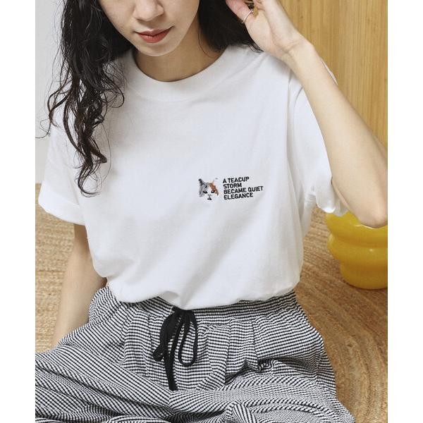 tシャツ 半袖 Firsthand/ファーストハンド オーガニックコットン ワンポイント アニマル 刺繍 Tシャツ レディース
