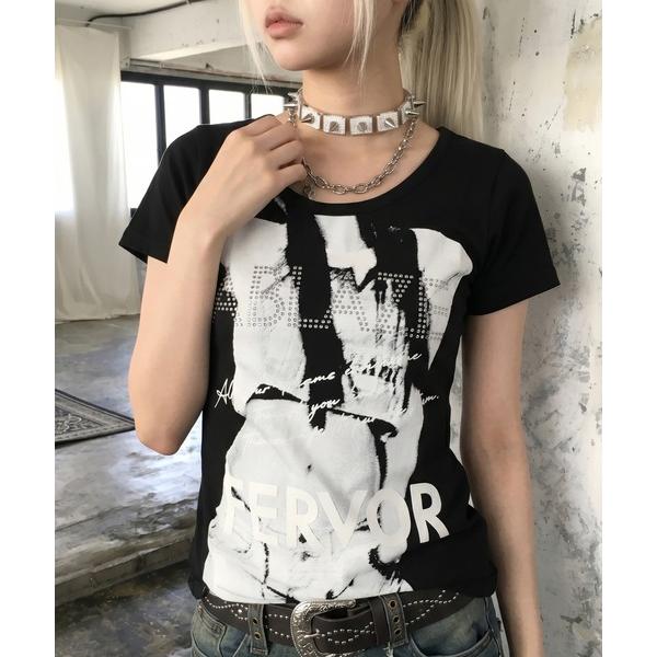 tシャツ 半袖 半袖Tシャツ/フォトガール/ストーン/平成ギャル レディース