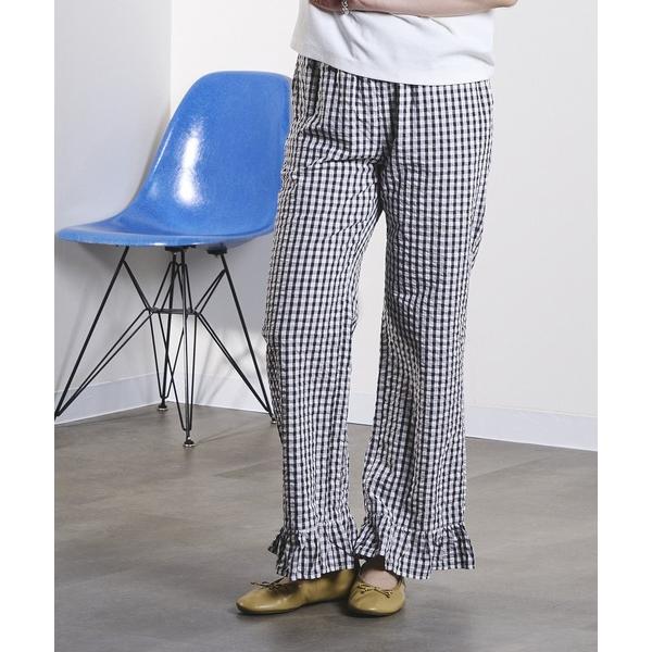 パンツ GINGHAM FRILL HEM PANTS レディース