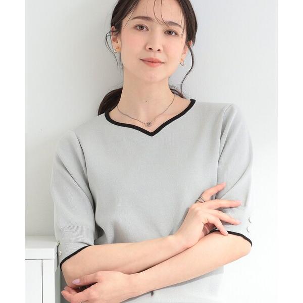 uvカット ニット セーター 「洗濯機可/UV/5分袖」ハートネックでお顔周りすっきり バイカラーニット レディース
