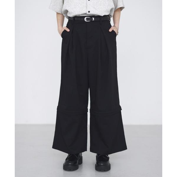 ワイドパンツ スラックス 2way脱着タックスラックス 膝脱着可能　スラックスショーツ　ハーフスラックス メンズ レディース