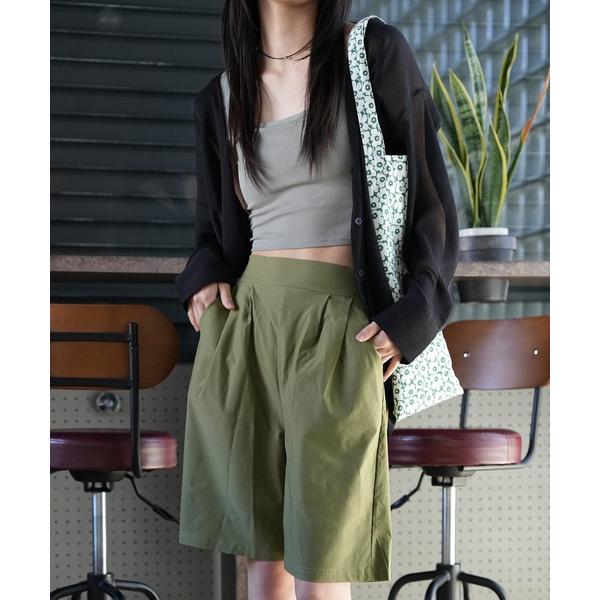 ワイドパンツ ハーフパンツ パンツ 短パン 「ストレッチ仕様」シンプル タック ハーフパンツ レディース メンズ