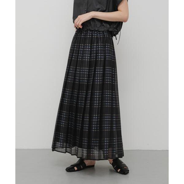 ロング スカート シアーチェックプリーツスカート
