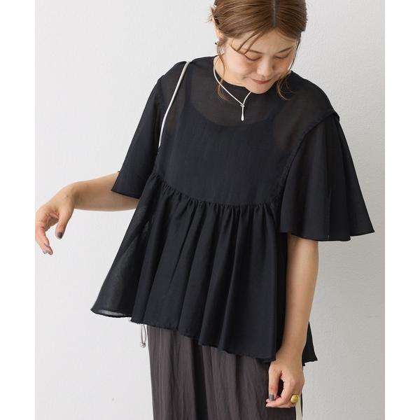 ブラウス シャツ 夏 シアーペプラムブラウス レディース