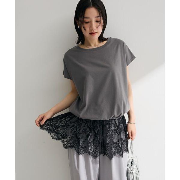 tシャツ 半袖 レースドッキングフレンチプルオーバー レディース