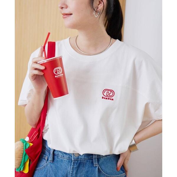 tシャツ 半袖 「DOMDOM（ドムドム）×coen」ワンポイント刺繍フットボールTシャツ レディース
