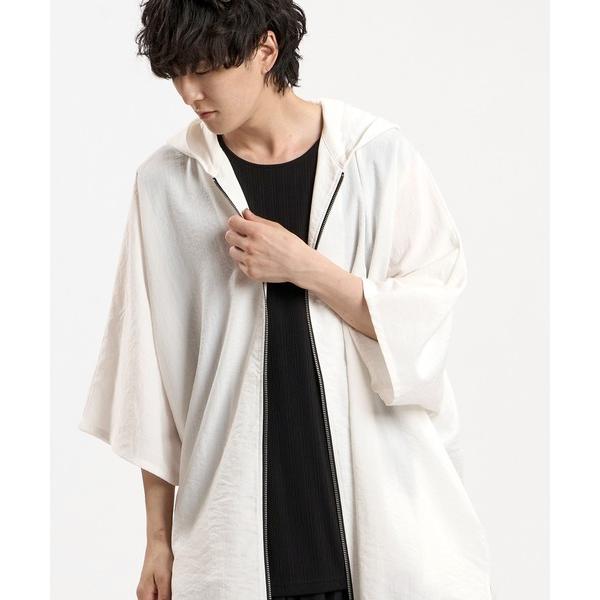 シャツ 「NO ID.」Linen Touch Hood Dolman Big Zip Shirt / リネン タッチ フード ドルマン ビッグ ジップ シャツ メンズ