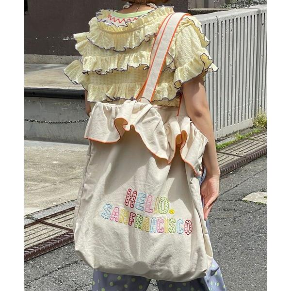 トートバッグ 大きめ 「HELLO.SANFRANCISCO/ハローサンフランシスコ」フリル刺繍BIGトートバッグ レディース
